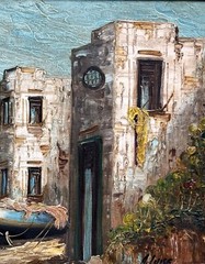 VTG c 1960’s Original Textured O/C „Mediterranean Harbor Scene“ Signed A. Luise!
