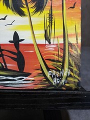 Tropical Island Painting Signed Vintage 60s 70s