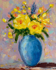 Abstract Flowers Still Life Painting Original Oil Canvas Impasto Floral Art