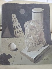 Excellent masterpiece, MIX on OLD CARDBOARD, signed G.CHIRICO