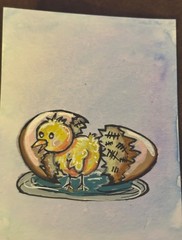 ACEO Original Cute Baby Chick Painting ATC OOAK Cachetmaison Cottagecore