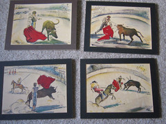 4 Watercolor MATADOR Bullfighting Pictures, by Artist MICO,