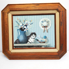 Framed Hamilton Cat & Duck Decoy Oil Painting Folk Country, Cabin Farm House