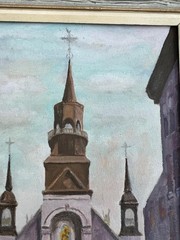 Vintage Original Art City Landscape Oil Painting Sailor’s Church Montreal Canada