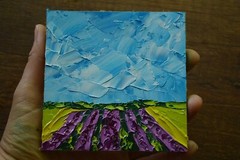 Lavender Field Painting Lavender Field Landscape Oil Original Painting 4 х 4 in