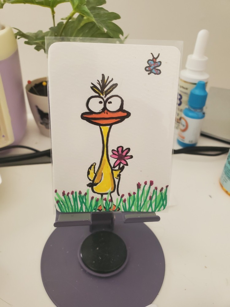 ACEO Art Card Original Painting Signed By Artist Amy Daisee Duck Chick Chicken