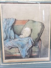 Framed Pastel Artwork of Sleeping Child on Couch, 6×7 Art in 8×10 Frame, Soft…