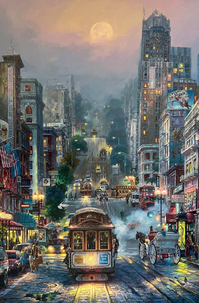 CAO YONG – POWELL STREET – S/N 30″ x 20″ – HAND EMBELLISHED GICLEE CANVAS w/COA
