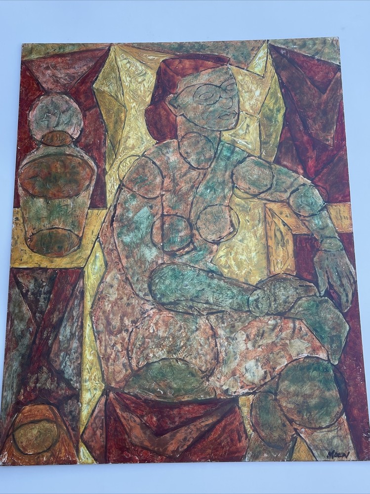 Ella Charlotte (Odorfer) Moen VINTAGE ABSTRACT CUBIST CUBISM PAINTING MODERNISM