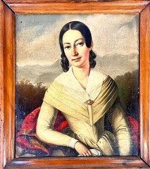 PORTRAIT OF VICTORIAN LADY. OIL ON TABLE. EUROPE. XIX CENTURY