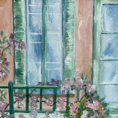 Claude Monet House Giverny France Original Acrylic Painting Framed Canvas 26×22
