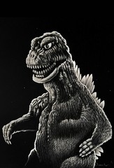Godzilla The King of monsters Gojira monster movie black velvet oil painting art