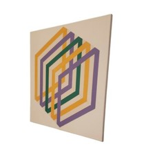 Vintage Hard Edge Geometric Op Art Painting Signed H Bar Connections