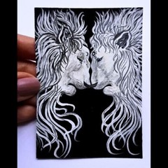 ACEO Original Lions Love Animals Acrylic Card Hand Painting Tattoo Mini Art NEW