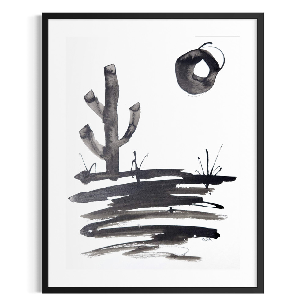 Original Abstract 9×12 Desert Landscape Painting Acrylic Black White Wall Art