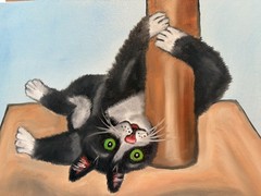Original oil painting New 11 x 14 inches cute and sweet black cat having fun!!