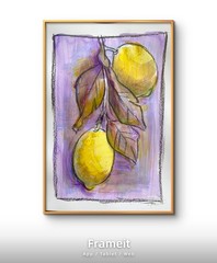 Original Lemon Purple Painting By Alannah Dyer- Acrylic 9×12 in Beautiful Food