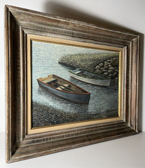 FERNANDO BATISTA VINTAGE FISHING BOATS MID CENTURY NAUTICAL FISHING OIL PAINTING