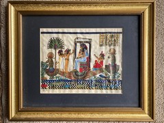 Egyptian Framed Art on Papyrus with Egyptian Figures & Symbols