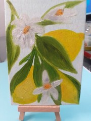 Oil Painting Lemons Citrus Fruits on a Branch Nature Food Miniature Wall Decor