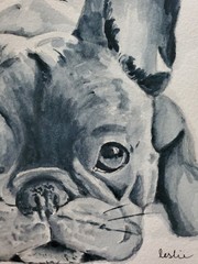 French Bulldog Original Watercolor Painting, Signed