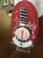 Hand Painted Rock „Happy Holidays Snowman” Collectible Garden Decor Art Gift