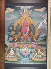24 k gold Amitayus Thangka Painting Nepal CH7355