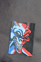 ACEO Original Art Card Evil Ble Red Devil Horror not a print