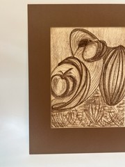 Mid Century Abstract Still Life Charcoal Drawing Cubist Style Fruit