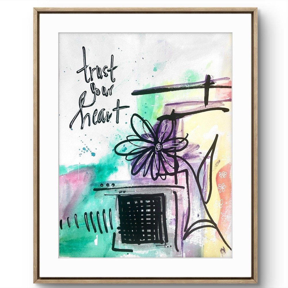 TITA PAINTZ Watercolor Purple Flowers Graffiti Art Hand Painted 9×12 Home Decor