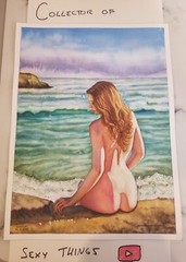 original painting 31 х 41 cm 86NA Art Deco Modern Watercolor Female nude Signed