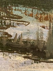 Mid-Century Modern Abstract Marsh Landscape Oil Painting Framed MCM