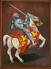 Original MCM Oil Listed RICHARD DANSKIN Medieval MOUNTED KNIGHT FRAME 46” X 36”