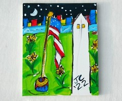OLE GLORY 5 SUNFLOWERS Jr CHARLIE FAST OUTSIDER POLITICAL FOLK ART AMERICAN FLAG