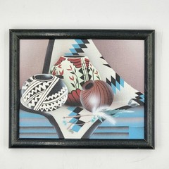 Woodville Southwest Pottery Oil Painting 12×9 Native American Still Life