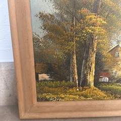 Vintage OOAK Artist Signed Framed Barn Landscape Nature Lake Cabin Calm Painting