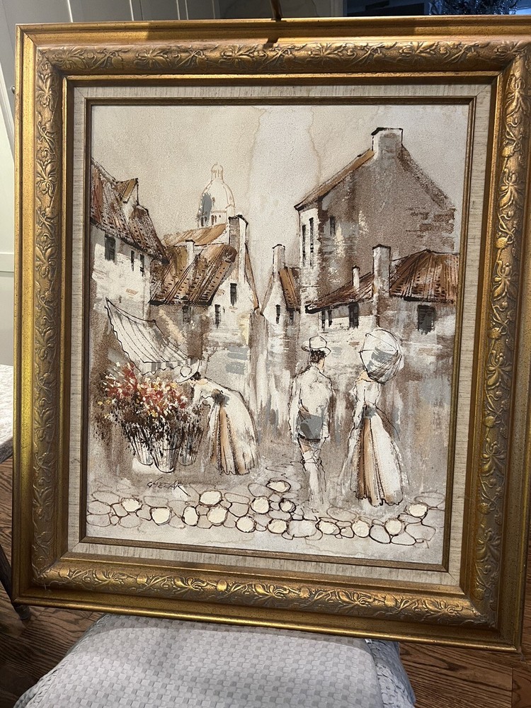 Boris Chezar Oil Painting With Sand Retro Vintage Wood Frame Gold Canvas Art mCM