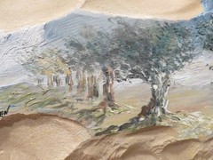 Handmade Olive Tree Painting on Stone from Israel, Used