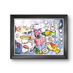 Cat Fish Colorful Neo Expressionist Original Wall Art 9×12 Watercolor Paper
