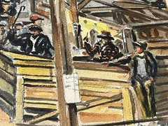 Wpa Style 1940S Original Watercolor Painting Livestock Auction By A. Campbell