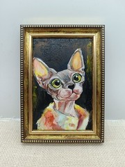 Sphynx Cat Original Oil Painting Framed 4×6 Signed Pet Portrait Animal Art