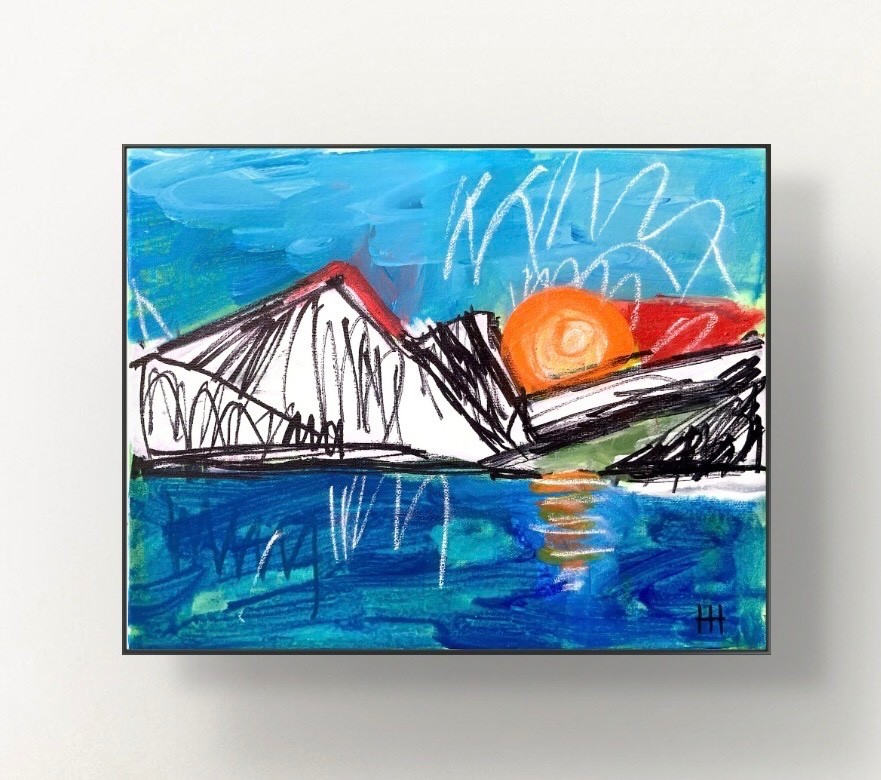 Original Expressionist Lake Sunset Acrylic 11×14 Canvas, Holly Hammond