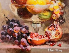 Oil Painting and Wooden Frame, Grape Wine Fruit Still Life, Signed Jean Paul