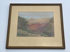 MARIE GUEST DRAWING PAINTING RARE ANTIQUE GRAND CANYON LANDSCAPE LISTED CANADIAN