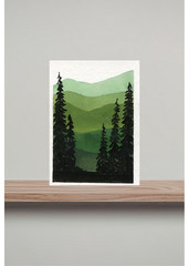 ACEO/ ATC Green Monochrome Mountain Landscape OOAK Original Art SaraClaireArt