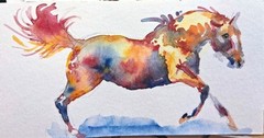 Original watercolor painting Signed horse running art,horse lover gift 2.3×4.5″