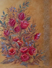 art 661 original painting 17.7×13.8 in Orange Still Life Red Flowers Ornamental
