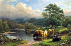 Landscape cow by the river Oil Painting Giclee Art Printed on canvas L1950