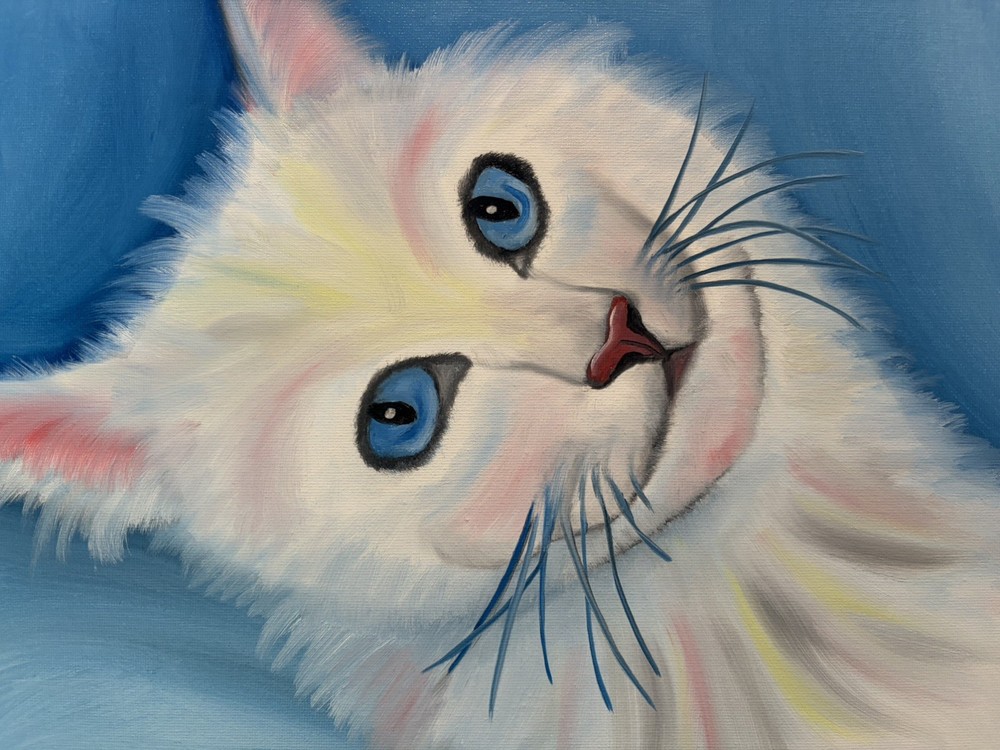 Original Oil painting art on canvas 11 x 14 in portrait colorful abstract cat