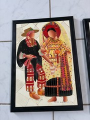 Pair of Vintage Guatemalan Folk Art Painting Pair Mayan Figures Boho Decor
